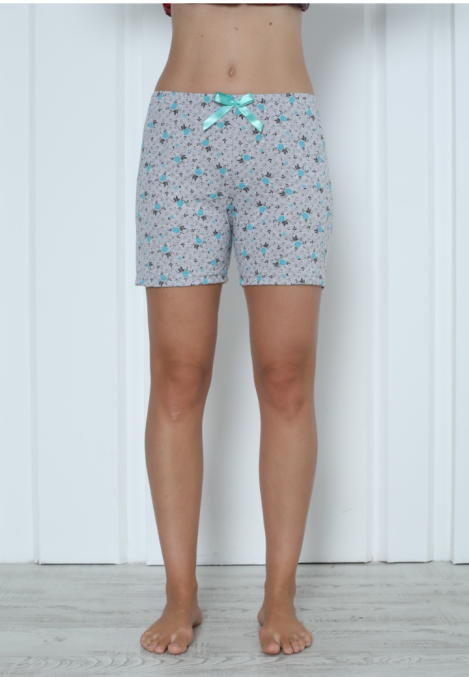 Pantalon scurt dama Engros, gri, imprimeu flori albastre